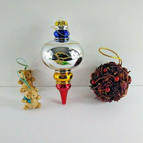 Vintage Christmas Ornaments Lot 1975 Duncan Ceramics Bears 1970s Finial Plastic - Picture 1 of 8